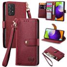 For Samsung Galaxy A52 5G Love Zipper Lanyard Leather Phone Case(Red) - 1