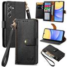 For Samsung Galaxy A15 Love Zipper Lanyard Leather Phone Case(Black) - 1