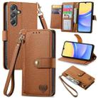 For Samsung Galaxy A15 Love Zipper Lanyard Leather Phone Case(Brown) - 1