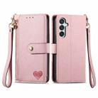 For Samsung Galaxy M15 Love Zipper Lanyard Leather Phone Case(Pink) - 1
