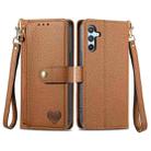 For Samsung Galaxy A55 5G Love Zipper Lanyard Leather Phone Case(Brown) - 1