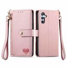 For Samsung Galaxy A55 5G Love Zipper Lanyard Leather Phone Case(Pink) - 1