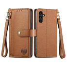 For Samsung Galaxy A13 5G Love Zipper Lanyard Leather Phone Case(Brown) - 1