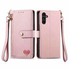 For Samsung Galaxy A13 5G Love Zipper Lanyard Leather Phone Case(Pink) - 1