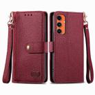 For Samsung Galaxy A55 Love Zipper Lanyard Leather Phone Case(Red) - 1