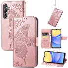 For Samsung Galaxy A15 Butterfly Love Flower Embossed Leather Phone Case(Rose Gold) - 1