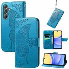 For Samsung Galaxy A15 Butterfly Love Flower Embossed Leather Phone Case(Blue) - 1