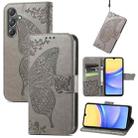 For Samsung Galaxy A15 Butterfly Love Flower Embossed Leather Phone Case(Gray) - 1