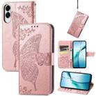 For Samsung Galaxy S25 Edge 5G Butterfly Love Flower Embossed Leather Phone Case(Rose Gold) - 1