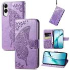 For Samsung Galaxy S25 Edge 5G Butterfly Love Flower Embossed Leather Phone Case(Lavender) - 1