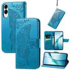 For Samsung Galaxy S25 Edge 5G Butterfly Love Flower Embossed Leather Phone Case(Blue) - 1