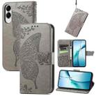For Samsung Galaxy S25 Edge 5G Butterfly Love Flower Embossed Leather Phone Case(Gray) - 1