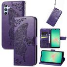 For Samsung Galaxy A26 Butterfly Love Flower Embossed Leather Phone Case(Purple) - 1