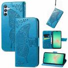 For Samsung Galaxy A26 Butterfly Love Flower Embossed Leather Phone Case(Blue) - 1