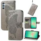 For Samsung Galaxy A26 Butterfly Love Flower Embossed Leather Phone Case(Gray) - 1