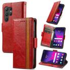 For Samsung Galaxy S24 Ultra 5G CaseNeo Splicing Dual Magnetic Buckle Leather Phone Case(Red) - 1