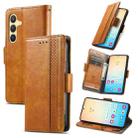 For Samsung Galaxy S25+ 5G CaseNeo Splicing Dual Magnetic Buckle Leather Phone Case(Khaki) - 1