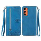 For Samsung Galaxy C55 Embossed Flower Zipper Leather Phone Case(Blue) - 1