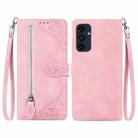 For Samsung Galaxy M55 Embossed Flower Zipper Leather Phone Case(Pink) - 1