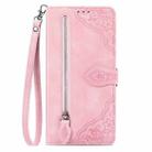 For Samsung Galaxy M55 Embossed Flower Zipper Leather Phone Case(Pink) - 2