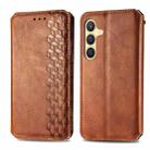 For Samsung Galaxy S25 5G Cubic Grid Pressed Magnetic Leather Phone Case(Brown) - 2