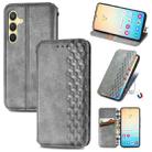 For Samsung Galaxy S25 5G Cubic Grid Pressed Magnetic Leather Phone Case(Gray) - 1