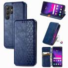 For Samsung Galaxy S25 Ultra 5G Cubic Grid Pressed Magnetic Leather Phone Case(Blue) - 1