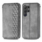 For Samsung Galaxy S25 Ultra 5G Cubic Grid Pressed Magnetic Leather Phone Case(Gray) - 2