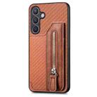 For Samsung Galaxy S24+ 5G Carbon Fiber Horizontal Flip Zipper Wallet Phone Case(Brown) - 1