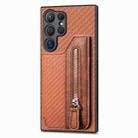 For Samsung Galaxy S24 Ultra 5G Carbon Fiber Horizontal Flip Zipper Wallet Phone Case(Brown) - 1