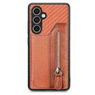 For Samsung Galaxy S23 FE 5G Carbon Fiber Horizontal Flip Zipper Wallet Phone Case(Brown) - 1