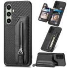 For Samsung Galaxy A36 Carbon Fiber Horizontal Flip Zipper Wallet Phone Case(Black) - 1