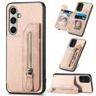 For Samsung Galaxy A36 Carbon Fiber Horizontal Flip Zipper Wallet Phone Case(Khaki) - 1