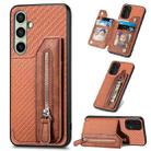 For Samsung Galaxy A36 Carbon Fiber Horizontal Flip Zipper Wallet Phone Case(Brown) - 1