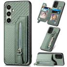 For Samsung Galaxy A56 5G Carbon Fiber Horizontal Flip Zipper Wallet Phone Case(Green) - 1