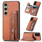 For Samsung Galaxy A56 5G Carbon Fiber Horizontal Flip Zipper Wallet Phone Case(Brown) - 1