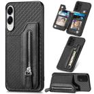 For Samsung Galaxy S25 Edge 5G Carbon Fiber Horizontal Flip Zipper Wallet Phone Case(Black) - 1