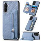 For Samsung Galaxy S25 5G Carbon Fiber Horizontal Flip Zipper Wallet Phone Case(Blue) - 1