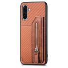 For Samsung Galaxy S25 5G Carbon Fiber Horizontal Flip Zipper Wallet Phone Case(Brown) - 2