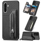 For Samsung Galaxy S25+ 5G Carbon Fiber Horizontal Flip Zipper Wallet Phone Case(Black) - 1