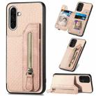 For Samsung Galaxy S25+ 5G Carbon Fiber Horizontal Flip Zipper Wallet Phone Case(Khaki) - 1