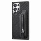 For Samsung Galaxy S25 Ultra 5G Carbon Fiber Horizontal Flip Zipper Wallet Phone Case(Black) - 1