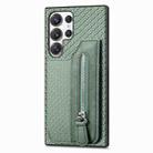 For Samsung Galaxy S25 Ultra 5G Carbon Fiber Horizontal Flip Zipper Wallet Phone Case(Green) - 1