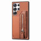 For Samsung Galaxy S25 Ultra 5G Carbon Fiber Horizontal Flip Zipper Wallet Phone Case(Brown) - 1