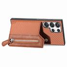 For Samsung Galaxy S25 Ultra 5G Carbon Fiber Horizontal Flip Zipper Wallet Phone Case(Brown) - 2