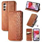 ForSamsung Galaxy M34 5G Cubic Grid Pressed Magnetic Leather Phone Case(Brown) - 1