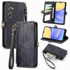 For Samsung Galaxy A15 Geometric Zipper Wallet Side Buckle Leather Phone Case(Black) - 1