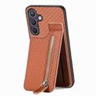 For Samsung Galaxy S24+ 5G Carbon Fiber Vertical Flip Zipper Phone Case(Brown) - 1