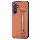 For Samsung Galaxy S24+ 5G Carbon Fiber Vertical Flip Zipper Phone Case(Brown) - 2