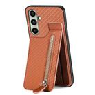 For Samsung Galaxy A36 Carbon Fiber Vertical Flip Zipper Phone Case(Brown) - 3
